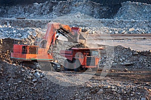 Big mining truck unload coal