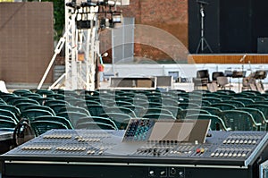 Big mixer console in a concert stage