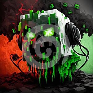 Big Mobs green with headset Generative AI photo