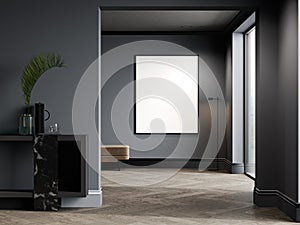 Big mockup poster frame in luxury dark interior design, 3d rendering