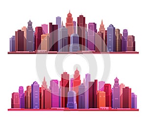 Big modern city with skyscrapers. Construction or building icons. Vector illustration