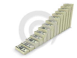 Big money stacks from dollars isolated on white