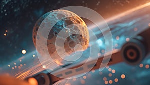 Space scene moon between mist