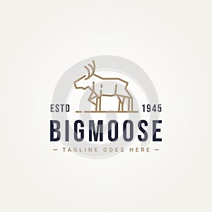 Big moose antler deer simple line art logo icon template vector illustration design