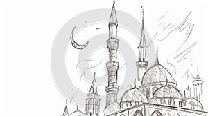 big mosque tower sketch for ramadan greeting card
