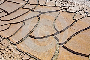 Big mud cud cracks and dried mud tiles in the death valley
