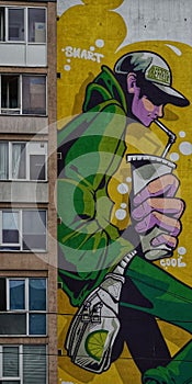 Big mural on a block wall in Bucharest