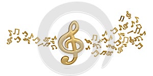 Big music symbols and music notes.3D illustration.