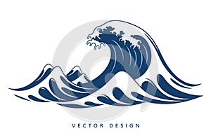 big ocean wave minimalist vector design AI generated