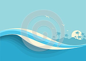 Big ocean waves .Vector seascape with sea waves and sky background