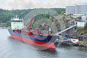 Big oil tanker with crane