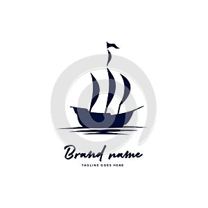 Big old classic pirate ship sailing logo icon silhouette
