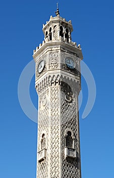 Big old clock on the the Clock Tower in Izmir, Turkey.