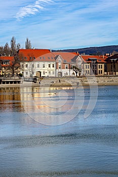 Big Old lake Oreg to in Tata Hungary with city center cityscape