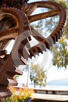 Big old rusty gear heavy industry mechanism chain