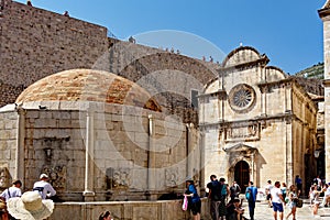 Big Onofrio`s Fountain and St Saviour Church, Dubrovnik, Croatia