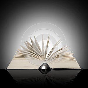 Big open book on dark background.
