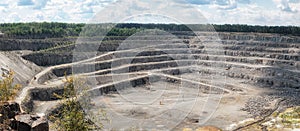 Big open granite quarry in Ukraine panorama