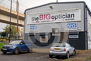 The Big Optician store beside Byker Bridge in Byker, Newcastle upon Tyne, UK.