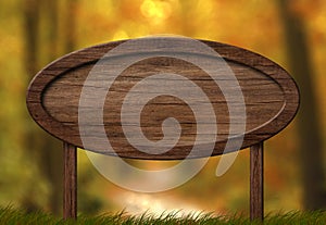 Big oval signboard autumn forest background