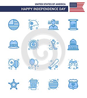 Big Pack of 16 USA Happy Independence Day USA Vector Blues and Editable Symbols of american; hat; man; usa; text