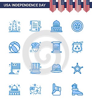 Big Pack of 16 USA Happy Independence Day USA Vector Blues and Editable Symbols of ball; medal; building; independence day;