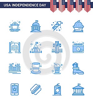 Big Pack of 16 USA Happy Independence Day USA Vector Blues and Editable Symbols of bar; sweet; celebration; muffin; cake