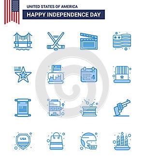 Big Pack of 16 USA Happy Independence Day USA Vector Blues and Editable Symbols of flag; star; american; usa; country