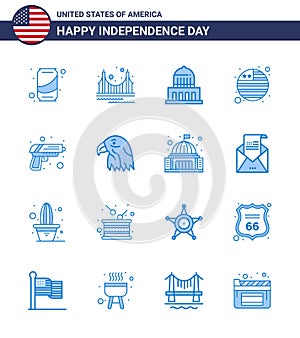 Big Pack of 16 USA Happy Independence Day USA Vector Blues and Editable Symbols of security; international flag; tourism; flag;