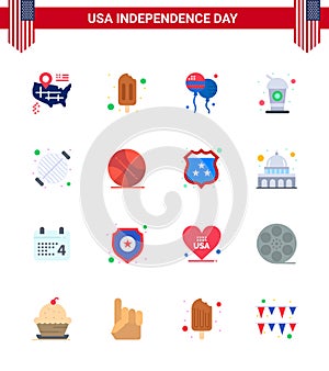 Big Pack of 16 USA Happy Independence Day USA Vector Flats and Editable Symbols of grill; barbecue; fly; food; drink