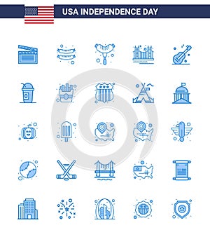 Big Pack of 25 USA Happy Independence Day USA Vector Blues and Editable Symbols of america; usa; gate; music; usa