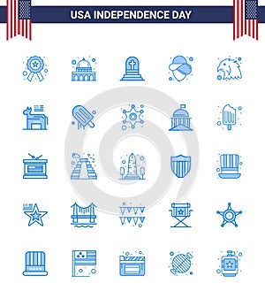 Big Pack of 25 USA Happy Independence Day USA Vector Blues and Editable Symbols of eagle; animal; death; hat; usa