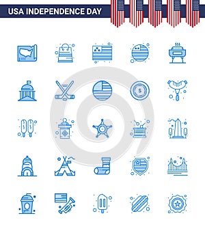 Big Pack of 25 USA Happy Independence Day USA Vector Blues and Editable Symbols of holiday; celebration; country; barbeque; flag