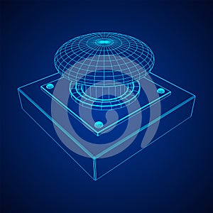 Big panic launch push button. Wireframe low poly mesh