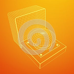 Big panic launch push button. Wireframe low poly mesh