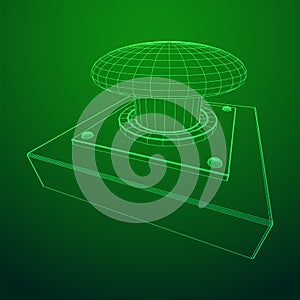 Big panic launch push button. Wireframe low poly mesh