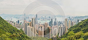 Big panorama of Hong Kong skyline. View from Victoria Peak