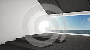 Big panoramic window with sea ocean background, summer scene, em