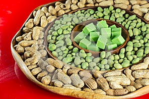 Big party green wasabi peanuts and cheese mix in oriental style