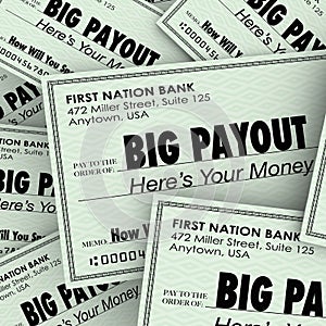 Big Payout Many Checks Rich Wealthy Money Pile