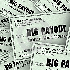 Big Payout Many Checks Rich Wealthy Money Pile photo