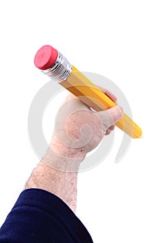 Big pencil in human hand