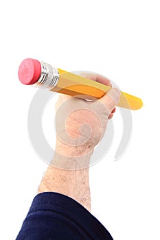 Big pencil in human hand