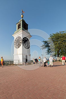 Big Petrovaradin clock tower on the right bank of Danube river