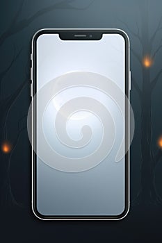 Big phone mock up blank screen on Happy Halloween pumpkins background.