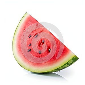 Big piece of juicy red watermelon isolated on white background, generative AI
