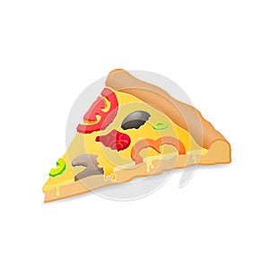 Big piece pizza, isolated over white background