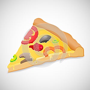 Big piece pizza, over white background