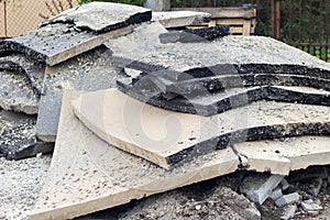 Big pieces of old asphalt during repaving works