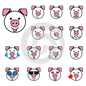 Big Pig Set of 15 high quality vector cartoonish emoticons